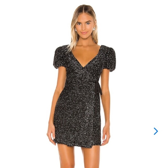 NWT Lovers & Friends Giana Mini Black Wrap Tinsel Dress Small‎ - Picture 1 of 7